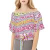 تي شيرت نسائي أكمام قصيرة وربطة بنقشة ألوان