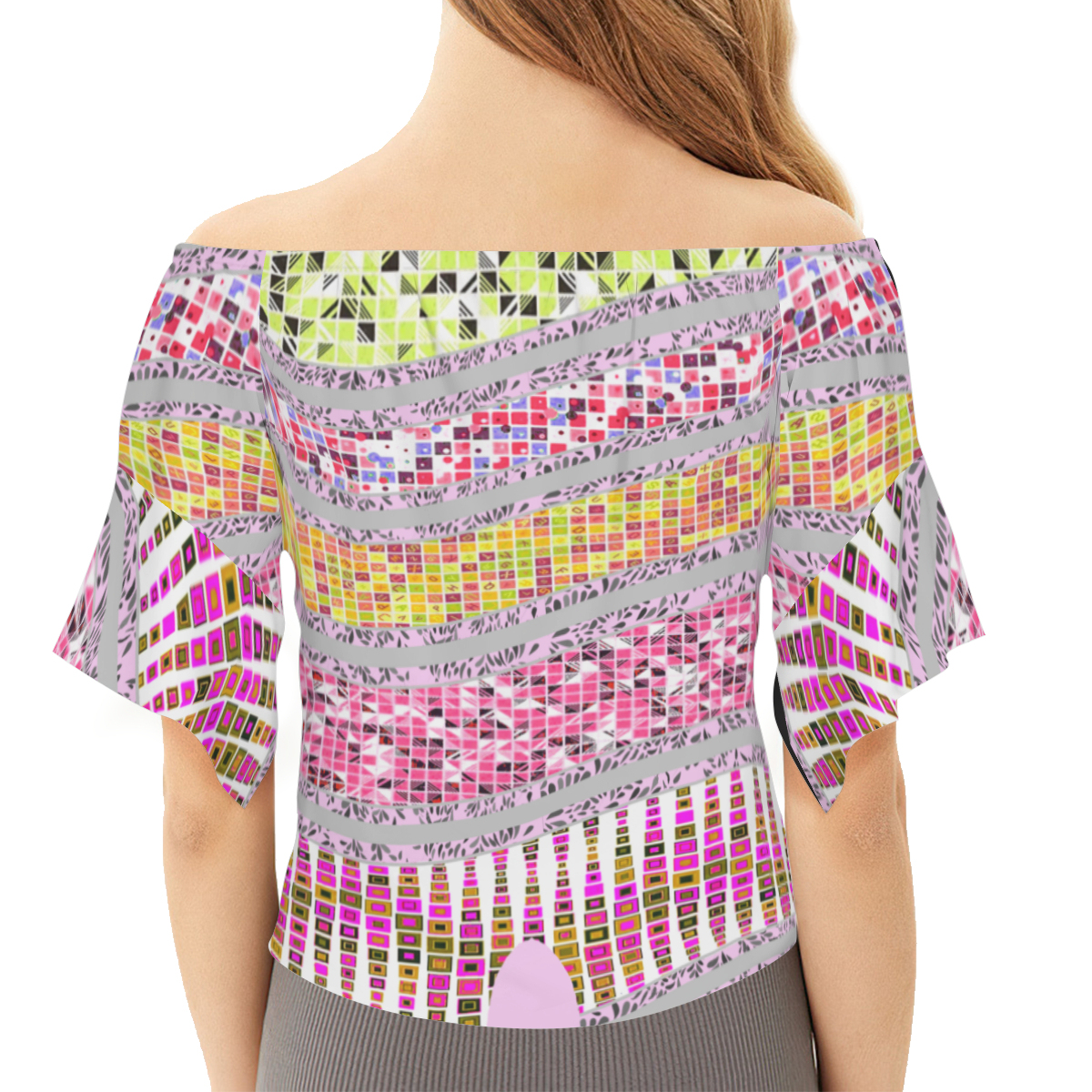 تي شيرت نسائي أكمام قصيرة وربطة بنقشة ألوان - الصورة 2