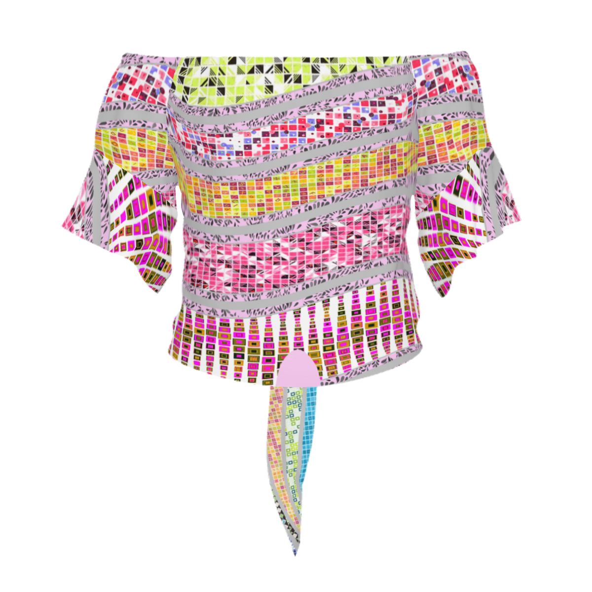 تي شيرت نسائي أكمام قصيرة وربطة بنقشة ألوان - الصورة 3