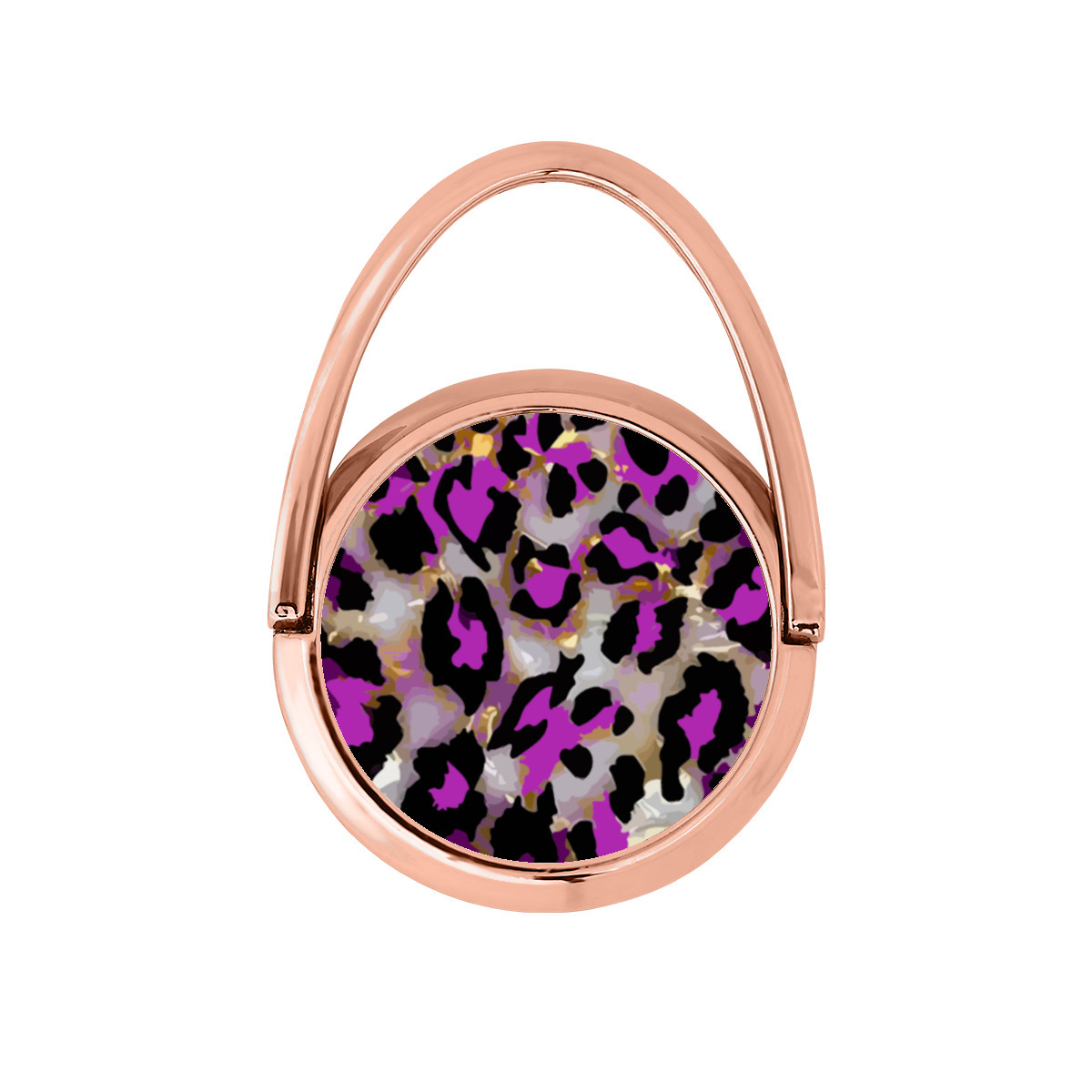 حامل دائري للهاتف الخلوي من المعدن نمط جلد النمر وردي - الصورة 9