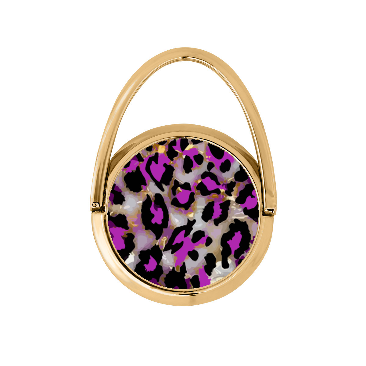 حامل دائري للهاتف الخلوي من المعدن نمط جلد النمر وردي