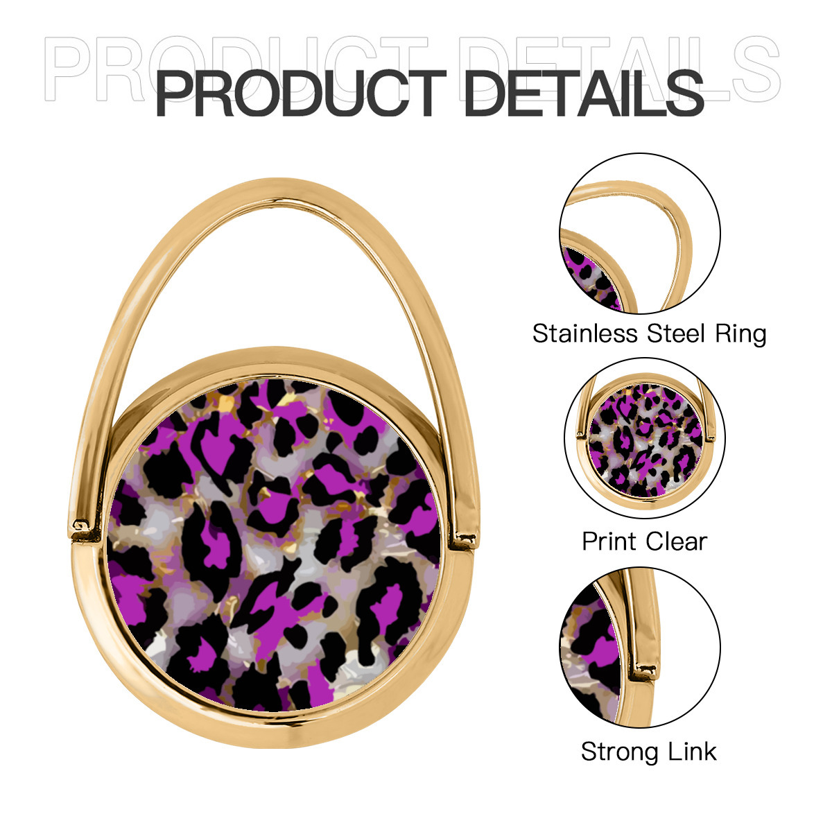 حامل دائري للهاتف الخلوي من المعدن نمط جلد النمر وردي - الصورة 5