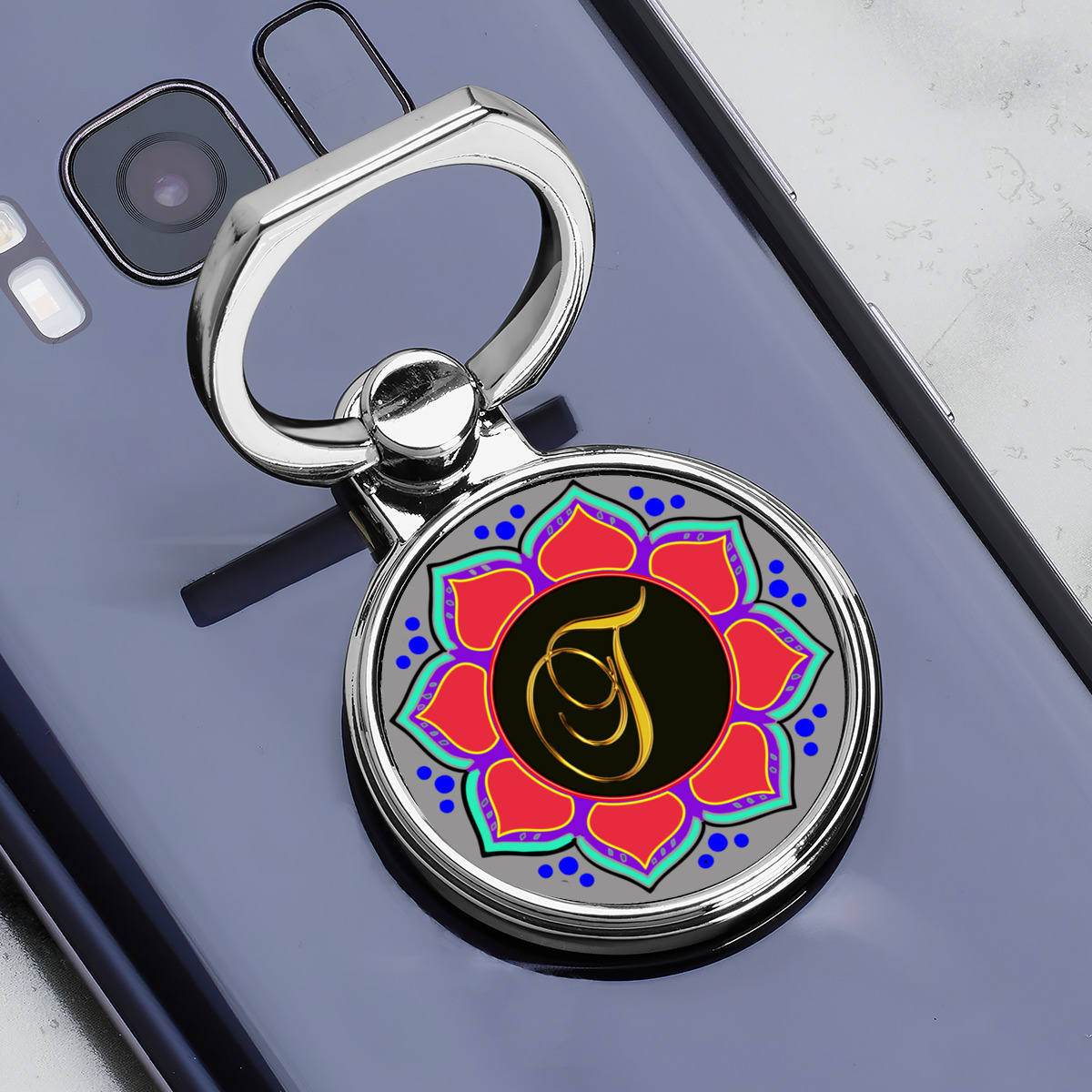 Jحامل للهاتف المحمول دائري متعدد الوظائف من المعدن حرف - الصورة 3