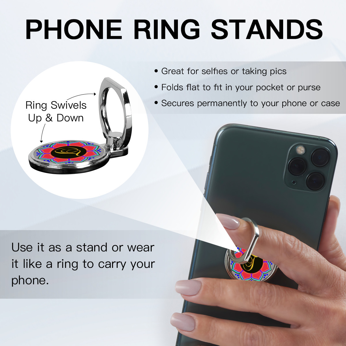 Jحامل للهاتف المحمول دائري متعدد الوظائف من المعدن حرف - الصورة 4