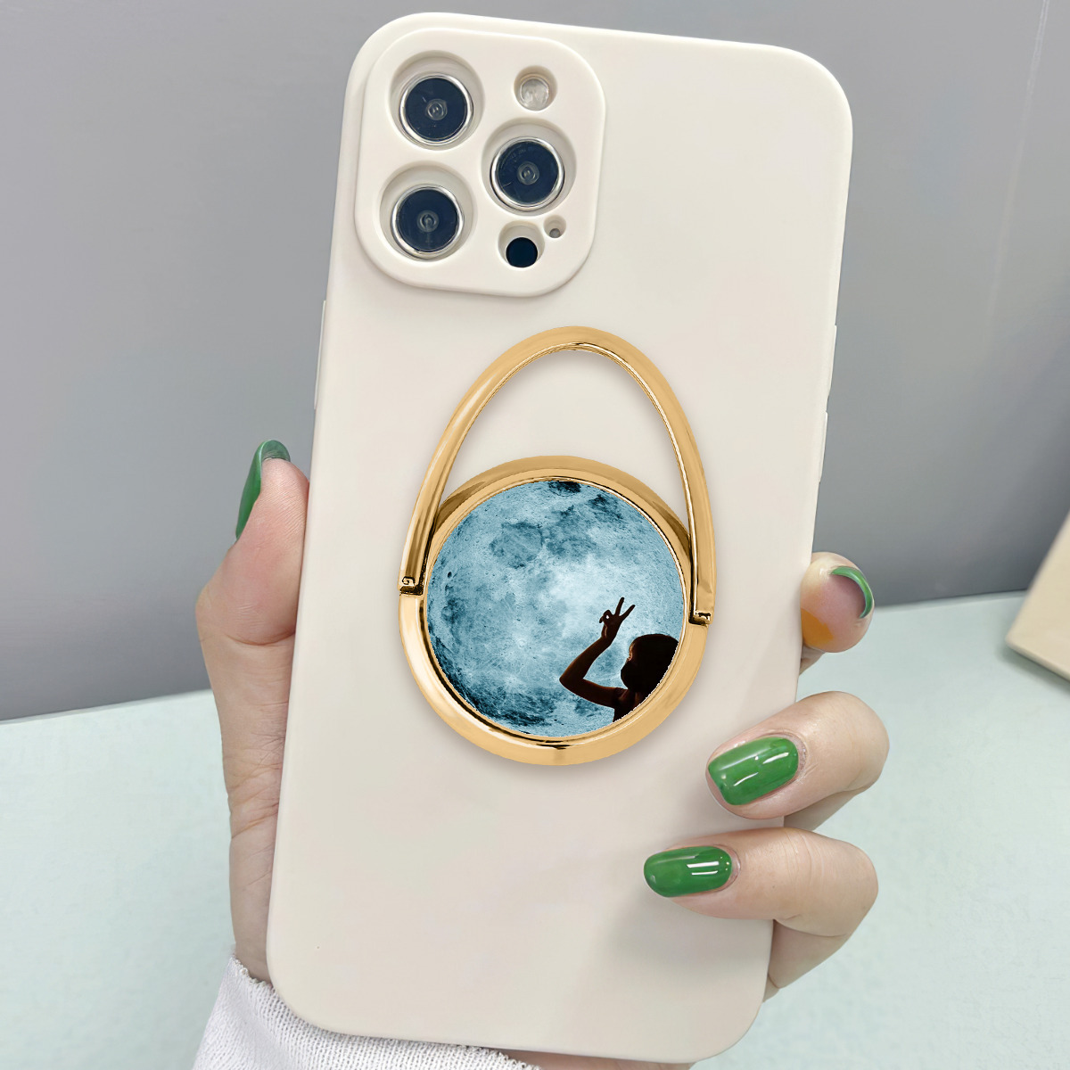 حامل دائري للهاتف الجوال من المعدن نمط القمر - الصورة 3