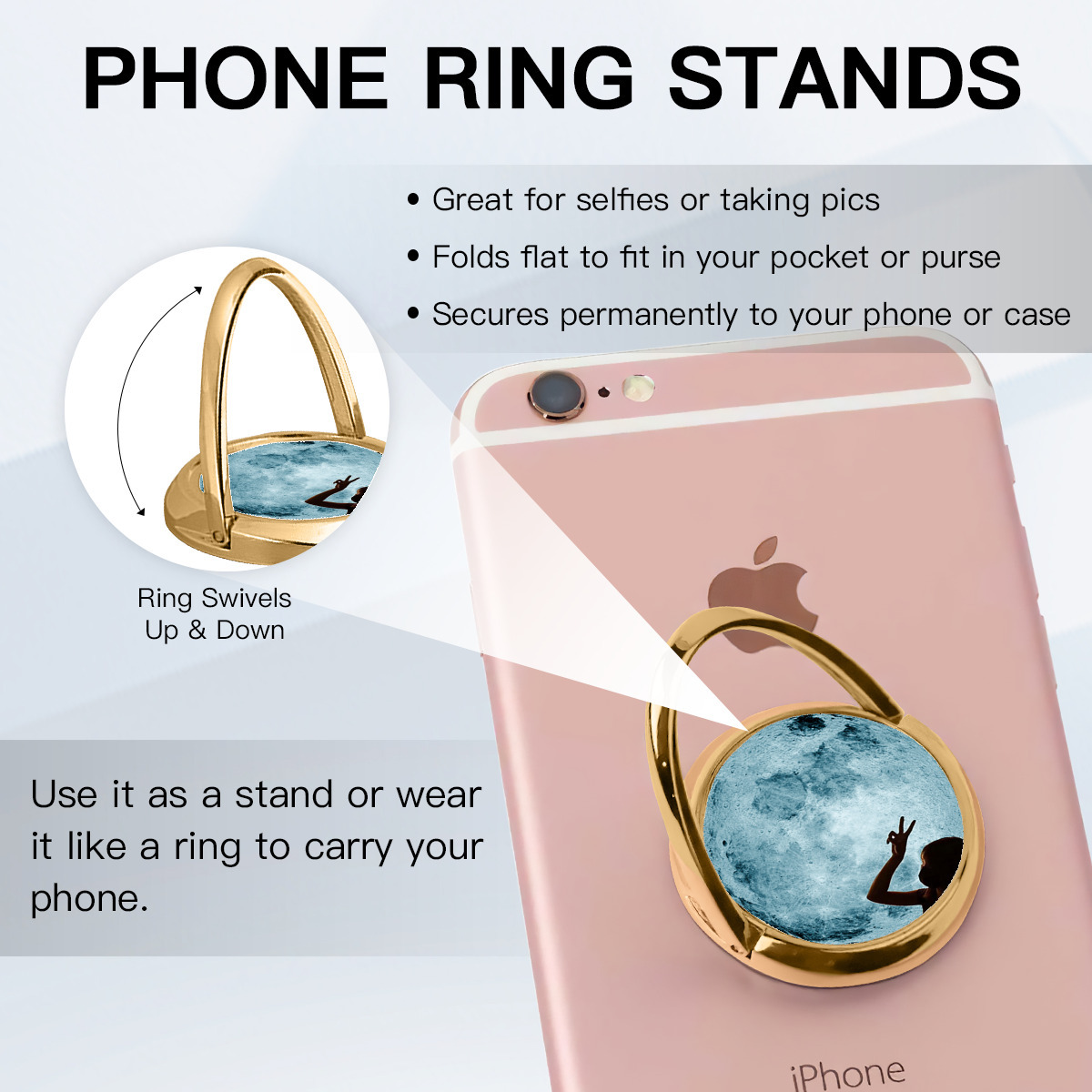 حامل دائري للهاتف الجوال من المعدن نمط القمر - الصورة 4