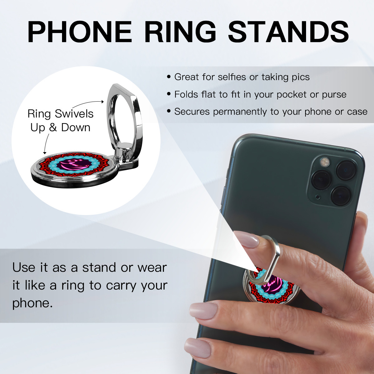 حامل للهاتف المحمول دائري متعدد الوظائف من المعدن بأسم أسوه - الصورة 4