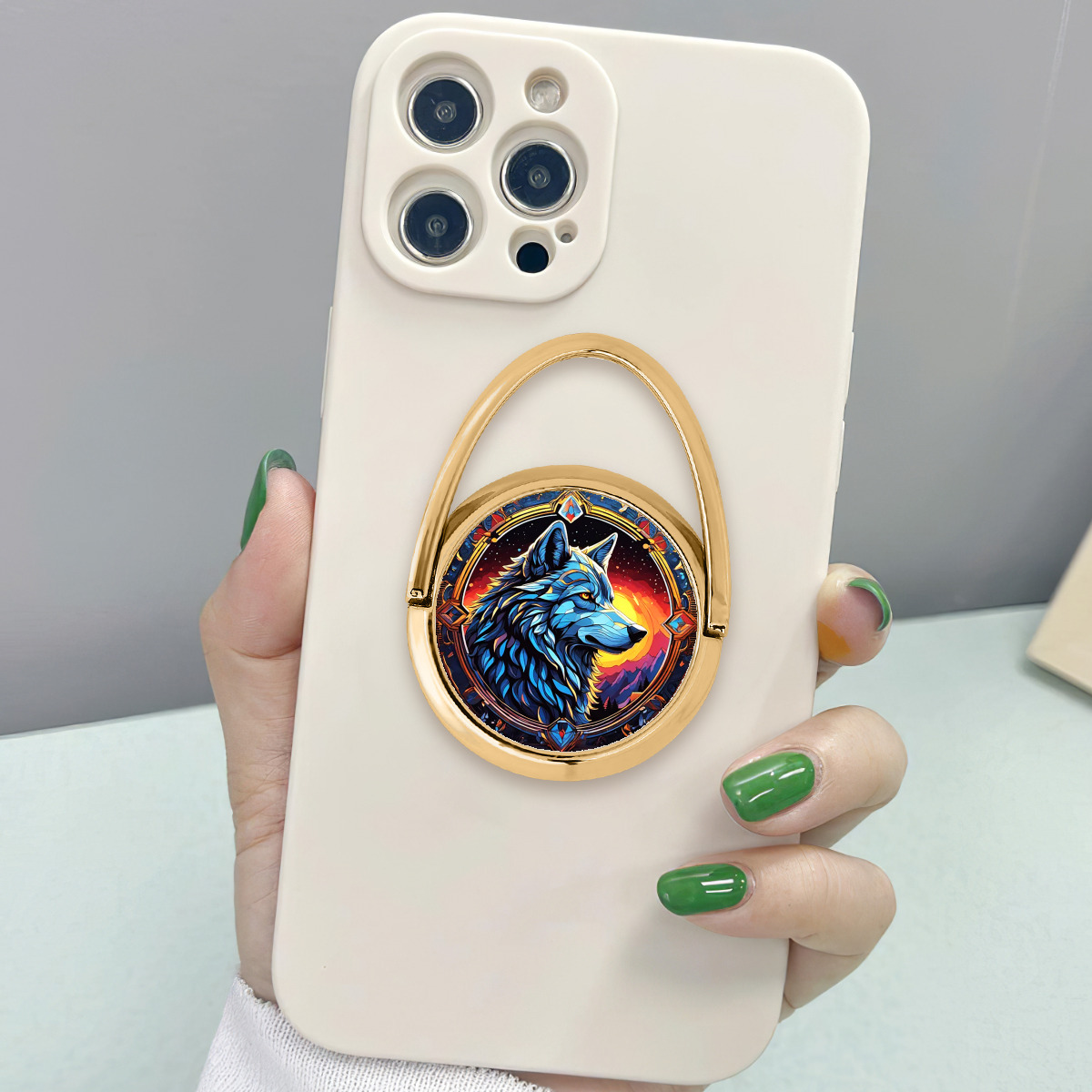 حامل دائري للهاتف الجوال من المعدن نمط ذئب - الصورة 3