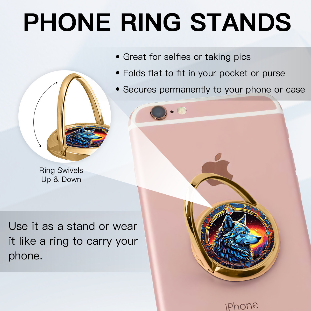 حامل دائري للهاتف الجوال من المعدن نمط ذئب - الصورة 4