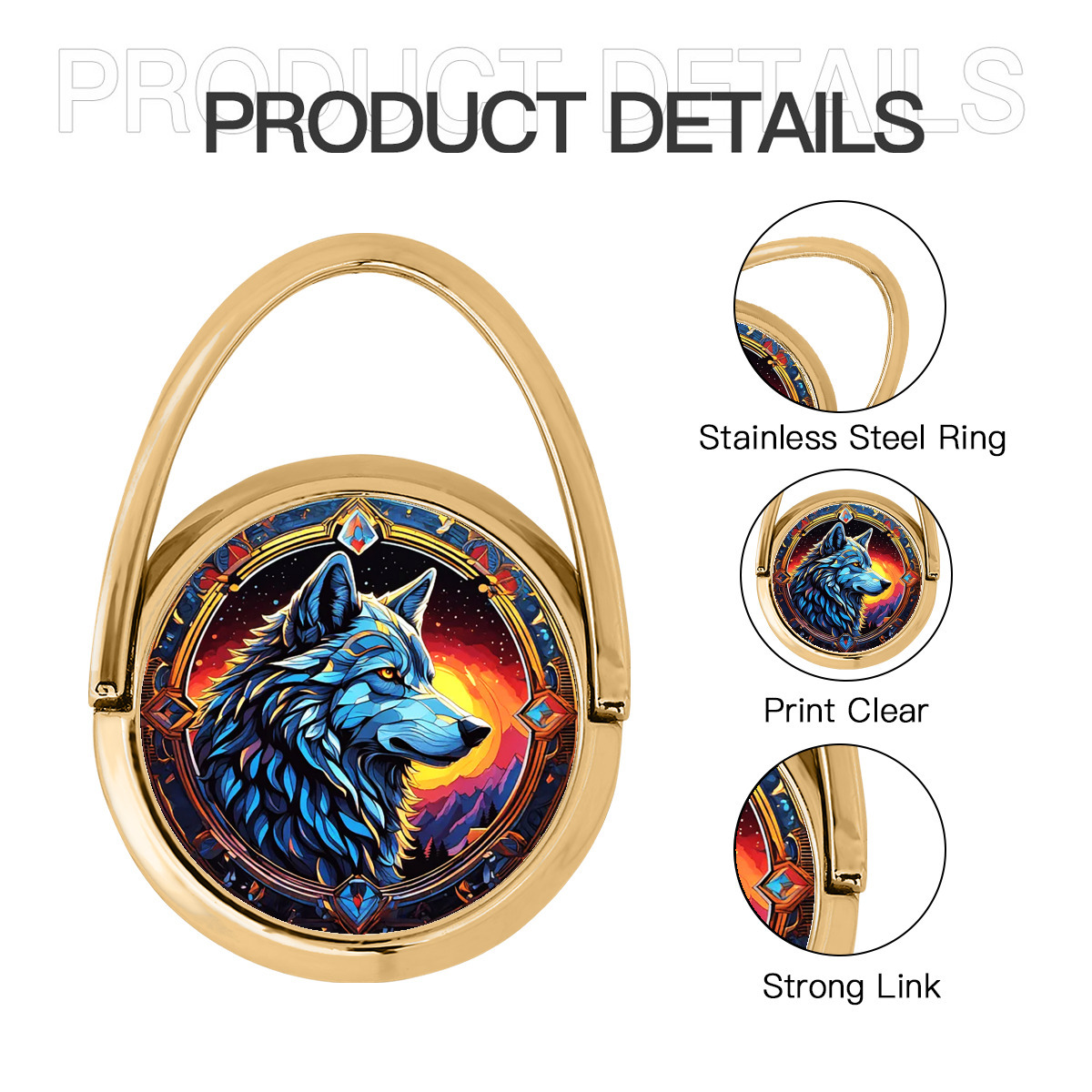 حامل دائري للهاتف الجوال من المعدن نمط ذئب - الصورة 5