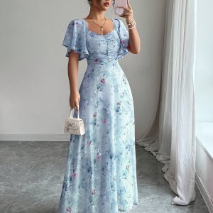 فستان نسائي أنيق بتصميم فرنسي - قماش غير شفاف
